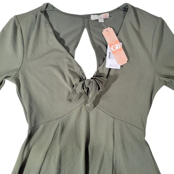 GB Olive Tie‎ Front Cutout Mini Dress XS NWT | Long Sleeve Flowy Fit - Picture 6 of 12